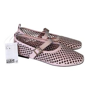 H&M Pink Patent Laser Cut Mary Jane Flats Square Toe Shoes US 7 EUR 38